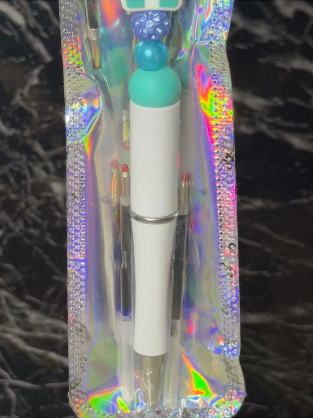 Teal Cross Focal Bead Pen Black & Blue Ink